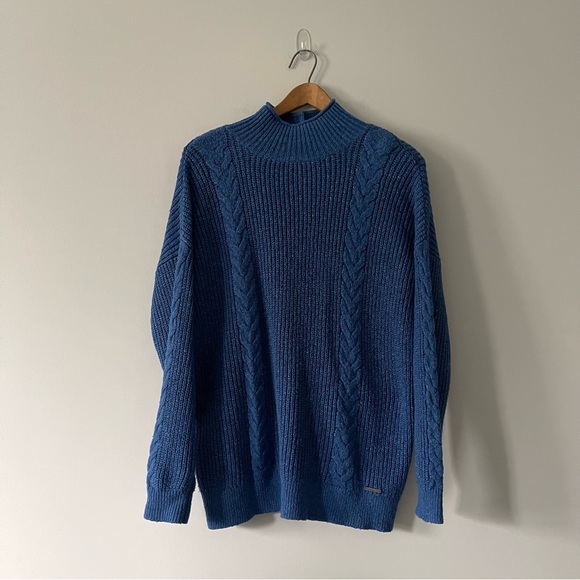 Abercrombie & Fitch Knitted Blue Sweater Mock Neck Size Medium - Picture 2 of 9